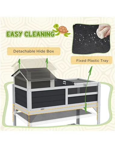 PawHut Wooden Tortoise Enclosure, Tortoise Tank w/ Adjustable Lamp Holder, Openable Lid, Removable Main House - Grey