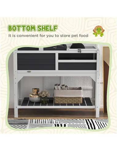 PawHut Wooden Tortoise Enclosure, Tortoise Tank w/ Adjustable Lamp Holder, Openable Lid, Removable Main House - Grey