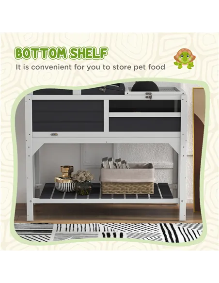 PawHut Wooden Tortoise Enclosure, Tortoise Tank w/ Adjustable Lamp Holder, Openable Lid, Removable Main House - Grey