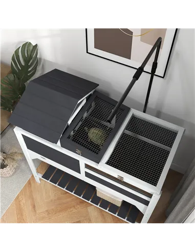 PawHut Wooden Tortoise Enclosure, Tortoise Tank w/ Adjustable Lamp Holder, Openable Lid, Removable Main House - Grey