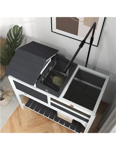 PawHut Wooden Tortoise Enclosure, Tortoise Tank w/ Adjustable Lamp Holder, Openable Lid, Removable Main House - Grey