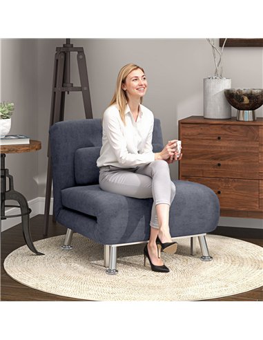 HOMCOM Single Velvet-Feel Sleeper Chair - Charcoal Grey
