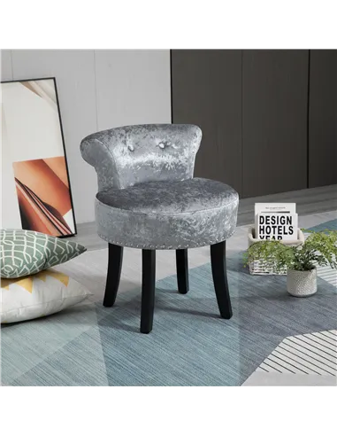 HOMCOM Dressing Table Stool with Rubber Wood Legs, Ice Velvet Vanity Stool for Living Room Bedroom, Grey