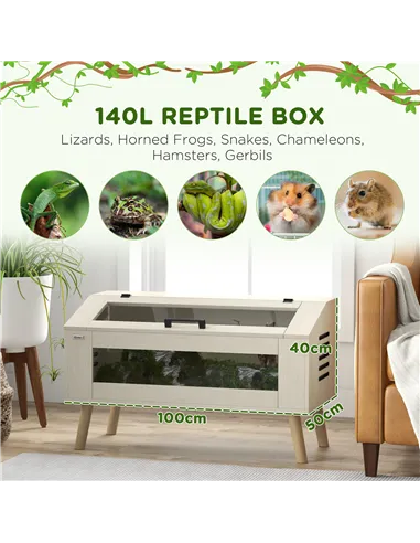 PawHut 140L Vivarium for Snakes, Lizards, Horned Frogs, Chameleons, Hamsters, Gerbils with Tempered Glass Windows