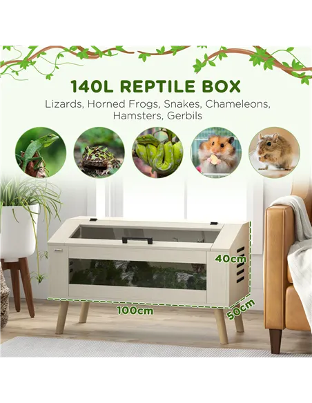 PawHut 140L Vivarium for Snakes, Lizards, Horned Frogs, Chameleons, Hamsters, Gerbils with Tempered Glass Windows