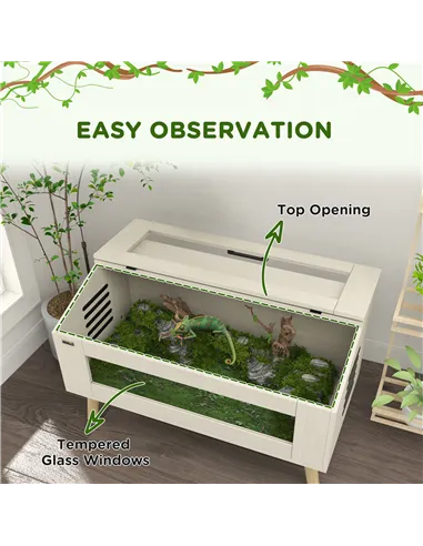 PawHut 140L Vivarium for Snakes, Lizards, Horned Frogs, Chameleons, Hamsters, Gerbils with Tempered Glass Windows
