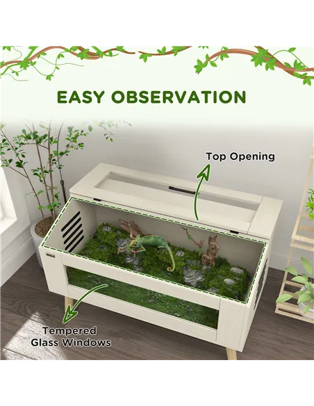 PawHut 140L Vivarium for Snakes, Lizards, Horned Frogs, Chameleons, Hamsters, Gerbils with Tempered Glass Windows