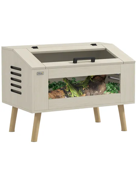 PawHut 111L Vivarium for Snakes, Lizards, Horned Frogs, Chameleons, Hamsters, Gerbils with Tempered Glass Windows