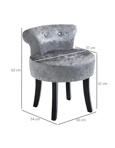HOMCOM Dressing Table Stool with Rubber Wood Legs, Ice Velvet Vanity Stool for Living Room Bedroom, Grey