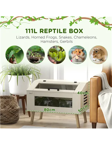PawHut 111L Vivarium for Snakes, Lizards, Horned Frogs, Chameleons, Hamsters, Gerbils with Tempered Glass Windows