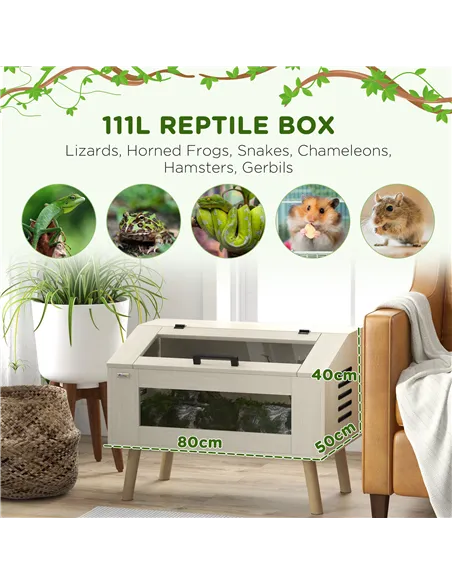 PawHut 111L Vivarium for Snakes, Lizards, Horned Frogs, Chameleons, Hamsters, Gerbils with Tempered Glass Windows
