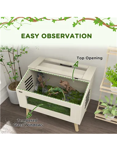 PawHut 111L Vivarium for Snakes, Lizards, Horned Frogs, Chameleons, Hamsters, Gerbils with Tempered Glass Windows