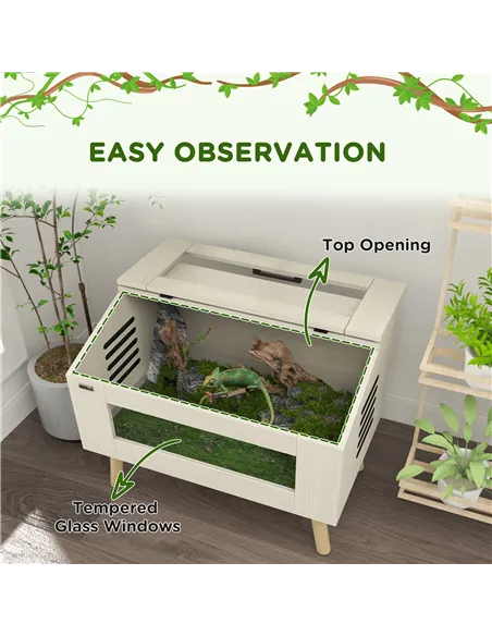 PawHut 111L Vivarium for Snakes, Lizards, Horned Frogs, Chameleons, Hamsters, Gerbils with Tempered Glass Windows