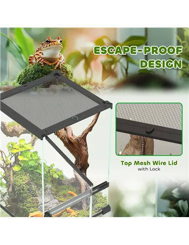 PawHut 12L Vivarium for Lizards, Frogs, Snakes, Turtles, Tortoises w/ Anti-Escape Design, Ventilation