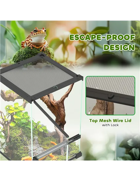 PawHut 12L Vivarium for Lizards, Frogs, Snakes, Turtles, Tortoises w/ Anti-Escape Design, Ventilation
