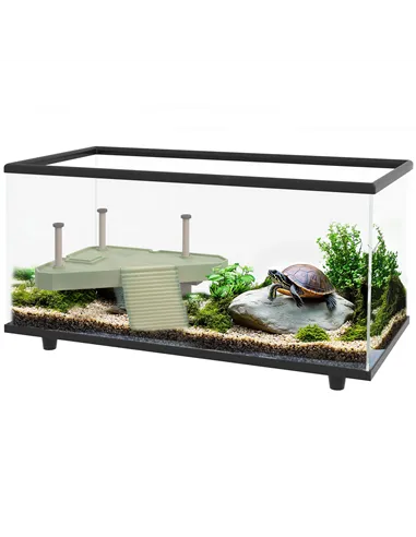 PawHut 50L Glass Turtle Tank Aquarium with Basking Platform, Easy Drainage, Strip Patch Thermometer
