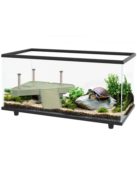 PawHut 50L Glass Turtle Tank Aquarium with Basking Platform, Easy Drainage, Strip Patch Thermometer