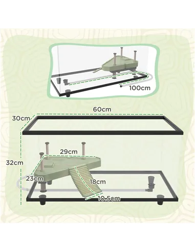 PawHut 50L Glass Turtle Tank Aquarium with Basking Platform, Easy Drainage, Strip Patch Thermometer