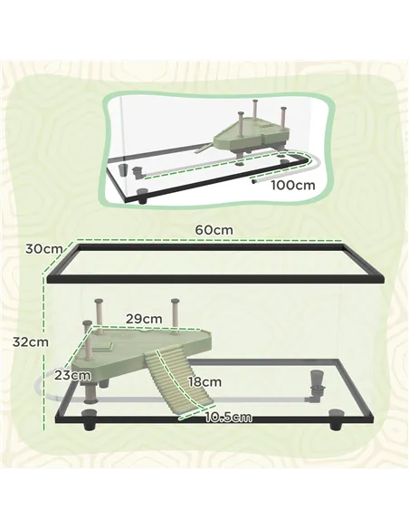 PawHut 50L Glass Turtle Tank Aquarium with Basking Platform, Easy Drainage, Strip Patch Thermometer