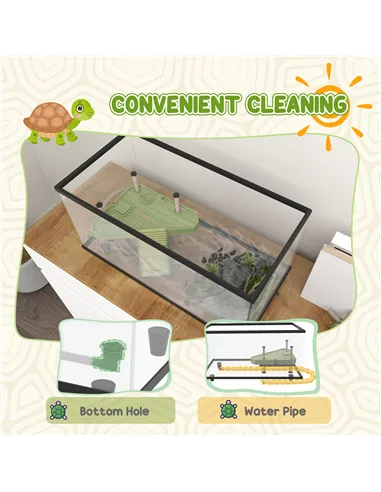 PawHut 50L Glass Turtle Tank Aquarium with Basking Platform, Easy Drainage, Strip Patch Thermometer