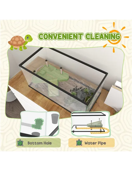 PawHut 50L Glass Turtle Tank Aquarium with Basking Platform, Easy Drainage, Strip Patch Thermometer