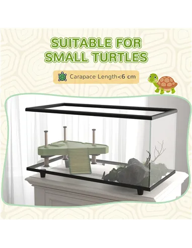 PawHut 50L Glass Turtle Tank Aquarium with Basking Platform, Easy Drainage, Strip Patch Thermometer