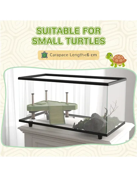PawHut 50L Glass Turtle Tank Aquarium with Basking Platform, Easy Drainage, Strip Patch Thermometer