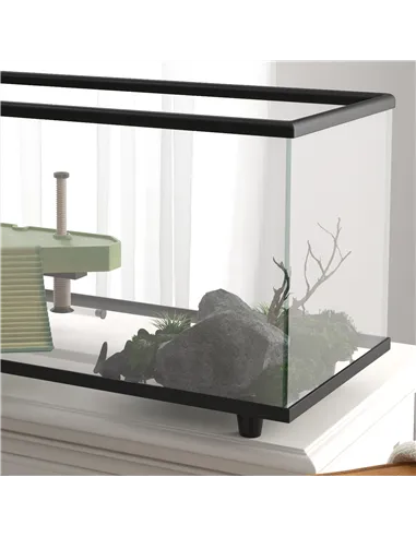 PawHut 50L Glass Turtle Tank Aquarium with Basking Platform, Easy Drainage, Strip Patch Thermometer