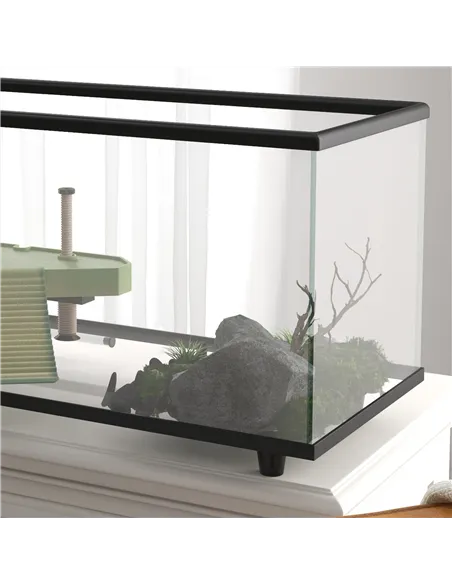 PawHut 50L Glass Turtle Tank Aquarium with Basking Platform, Easy Drainage, Strip Patch Thermometer