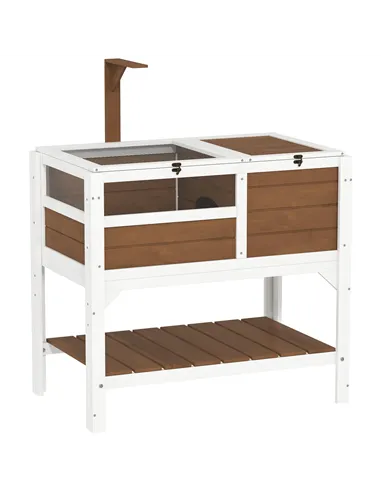 PawHut Wooden Tortoise House, with Shelter, Run, Shelf, Lamp Holder, Tray - Brown