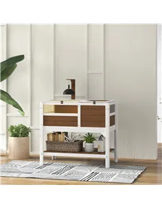 PawHut Wooden Tortoise House, with Shelter, Run, Shelf, Lamp Holder, Tray - Brown 2