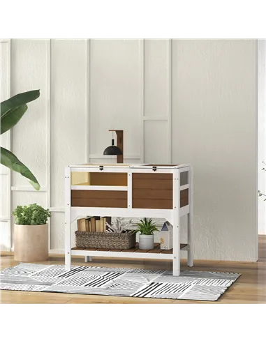 PawHut Wooden Tortoise House, with Shelter, Run, Shelf, Lamp Holder, Tray - Brown