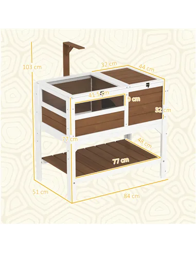 PawHut Wooden Tortoise House, with Shelter, Run, Shelf, Lamp Holder, Tray - Brown