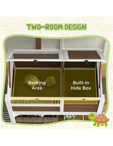 PawHut Wooden Tortoise House, with Shelter, Run, Shelf, Lamp Holder, Tray - Brown