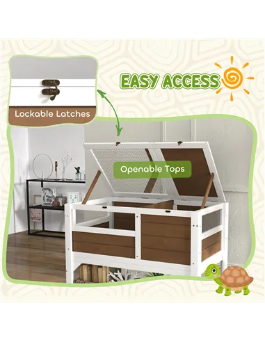 PawHut Wooden Tortoise House, with Shelter, Run, Shelf, Lamp Holder, Tray - Brown