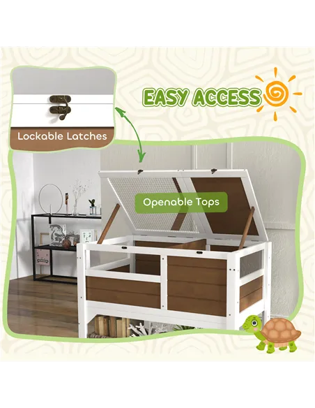 PawHut Wooden Tortoise House, with Shelter, Run, Shelf, Lamp Holder, Tray - Brown