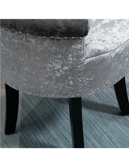 HOMCOM Dressing Table Stool with Rubber Wood Legs, Ice Velvet Vanity Stool for Living Room Bedroom, Grey