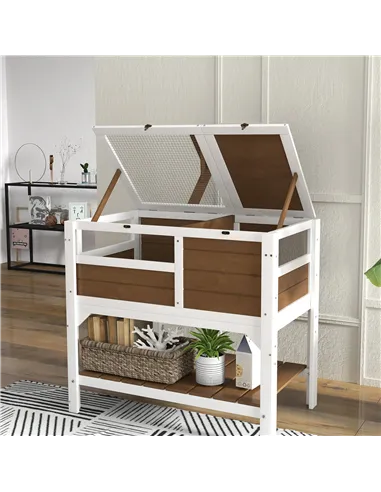 PawHut Wooden Tortoise House, with Shelter, Run, Shelf, Lamp Holder, Tray - Brown