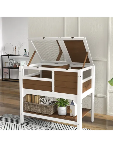 PawHut Wooden Tortoise House, with Shelter, Run, Shelf, Lamp Holder, Tray - Brown