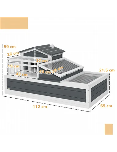 PawHut Tortoise House 3-Room with 2 Stories, Ladder, Balcony, Tray, Openable Roof, 59H x 112L x 65Wcm, Grey