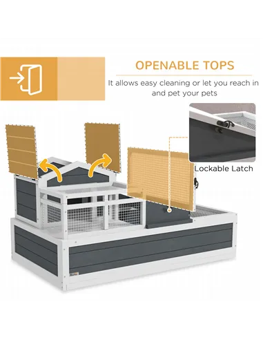 PawHut Tortoise House 3-Room with 2 Stories, Ladder, Balcony, Tray, Openable Roof, 59H x 112L x 65Wcm, Grey