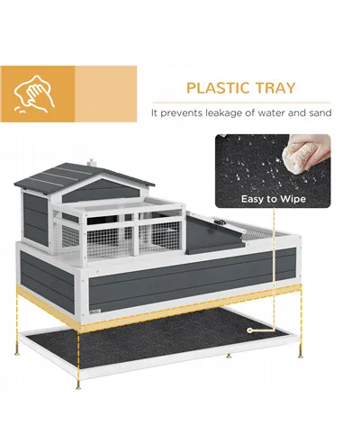 PawHut Tortoise House 3-Room with 2 Stories, Ladder, Balcony, Tray, Openable Roof, 59H x 112L x 65Wcm, Grey