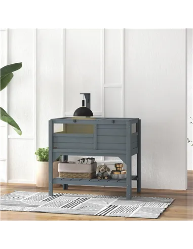 PawHut Wooden Tortoise House, with Shelter, Run, Shelf, Lamp Holder, Tray, Grey