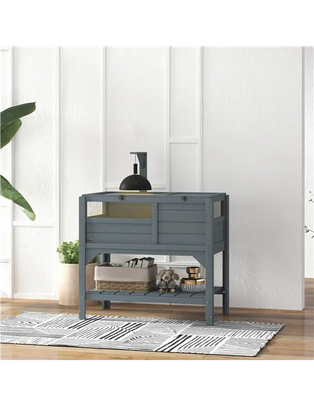 PawHut Wooden Tortoise House, with Shelter, Run, Shelf, Lamp Holder, Tray, Grey