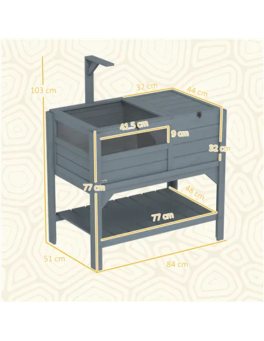 PawHut Wooden Tortoise House, with Shelter, Run, Shelf, Lamp Holder, Tray, Grey