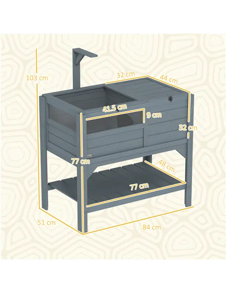 PawHut Wooden Tortoise House, with Shelter, Run, Shelf, Lamp Holder, Tray, Grey