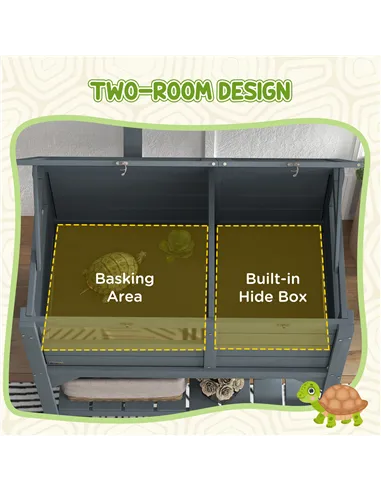 PawHut Wooden Tortoise House, with Shelter, Run, Shelf, Lamp Holder, Tray, Grey
