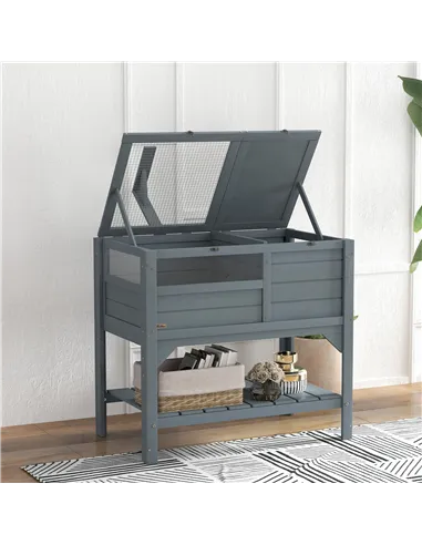 PawHut Wooden Tortoise House, with Shelter, Run, Shelf, Lamp Holder, Tray, Grey