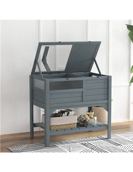 PawHut Wooden Tortoise House, with Shelter, Run, Shelf, Lamp Holder, Tray, Grey