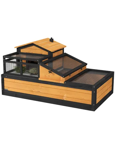 PawHut Wooden Tortoise House with Balcony, Tray, Roof, for Indoor and Outdoor, Yellow